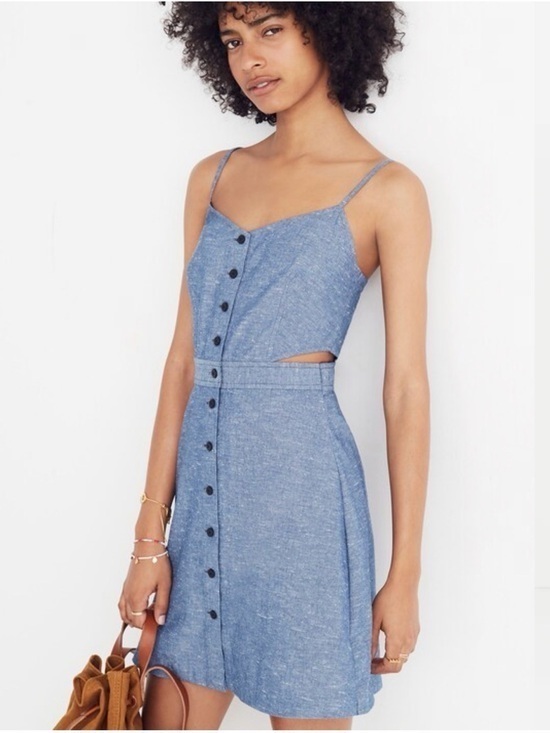 Madewell Dresses & Skirts - Madewell Blue Chambray Cutout Cami Mini Dress 100% Cotton Sz 2
